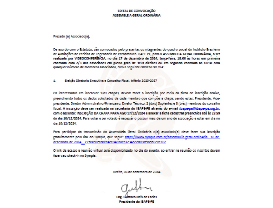 ASSEMBLEIA GERAL ORDINÁRIA E EXTRAORDINÁRIA – 17/12/2024