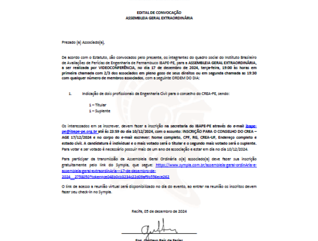 ASSEMBLEIA GERAL ORDINÁRIA E EXTRAORDINÁRIA – 17/12/2024