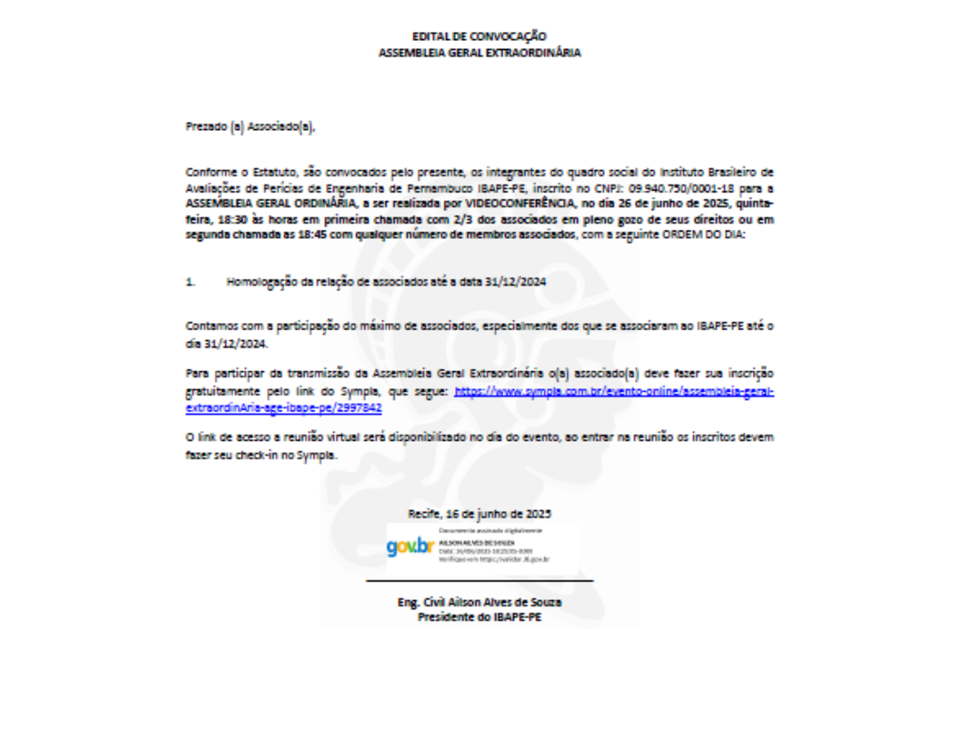 ASSEMBLEIA GERAL EXTRAORDINÁRIA – 26/06/2025
